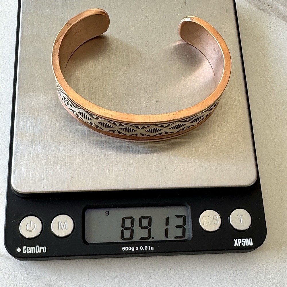 Mens Navajo Sterling Copper Cuff Bracelet 7.5in Signed Secatero Heavy 90g Native - Picture 8 of 8